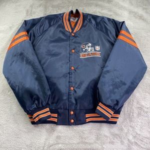 Vtg Chicago Bears Jacket Mens XL Blue Chalkline Satin Bomber Sports Streetwear